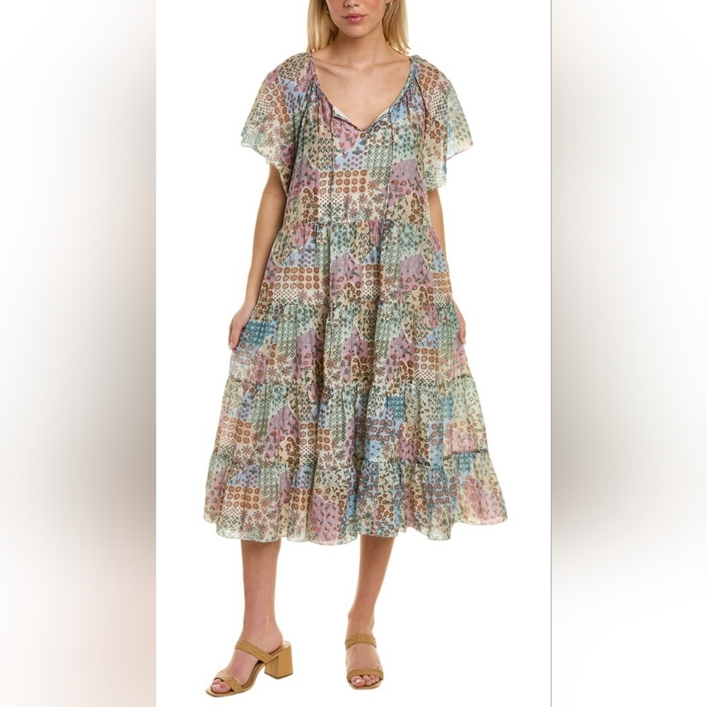 Roller Rabbit Patchwork Floral Boho Midi Dress